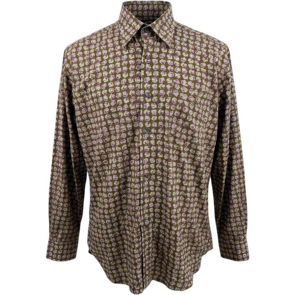 Dunhill Mens Brown Paisley Cotton Button Down Shirt Long Sleeve Size Large Japan